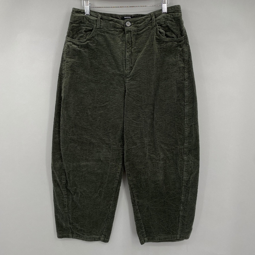 Roly Poly Corduroy Barrel‎ Leg Pants Women Large Olive Green Baggy Boho KAP1234